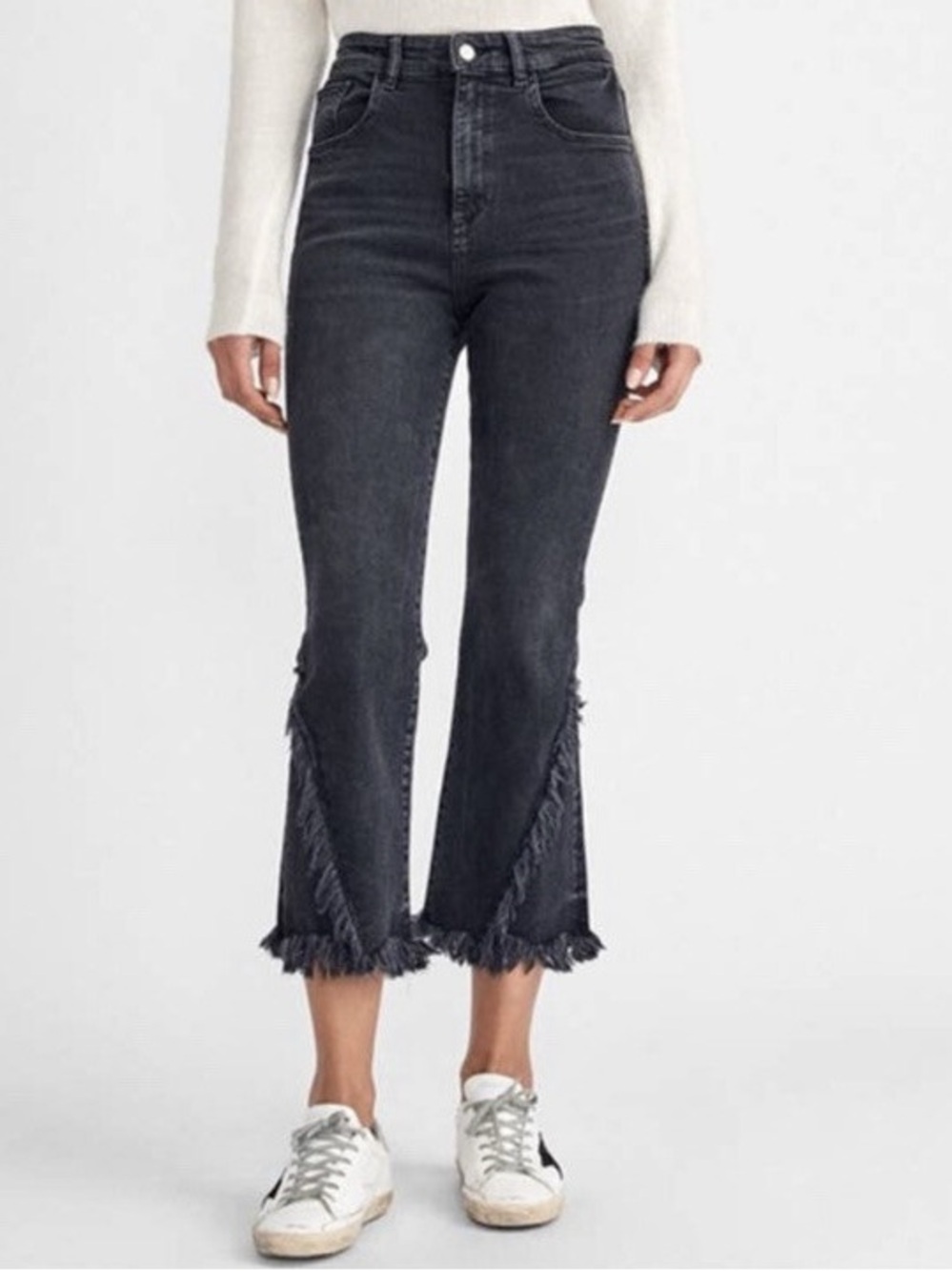 DL1961 Wallace Gray Cropped Flare Jeans Raw Hem Distressed Size 25